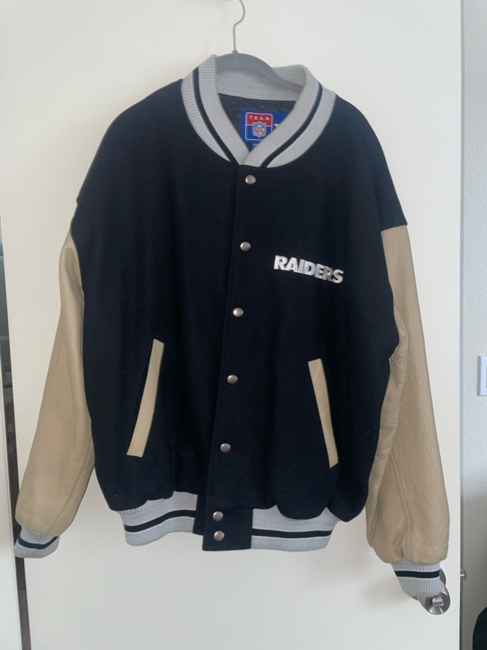 Team NFL Raiders VTG wool leather jacket mens